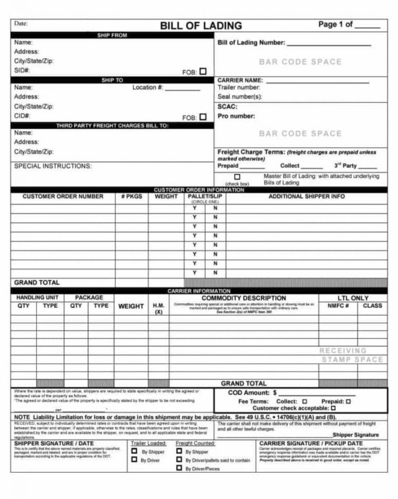  Plantilla de Bill of Lading